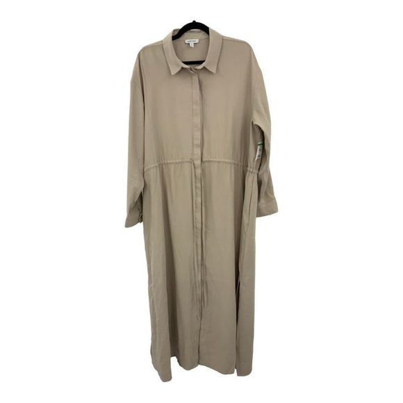Nordstrom Long Sleeve Drawstring Waist Shirtdress Tan Size Large - Picture 5 of 14
